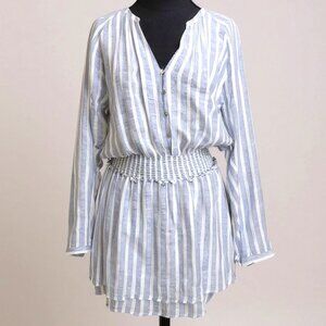 RAILS Jasmine Linen-Blend Mini Dress Blue White Rhone Stripe Medium